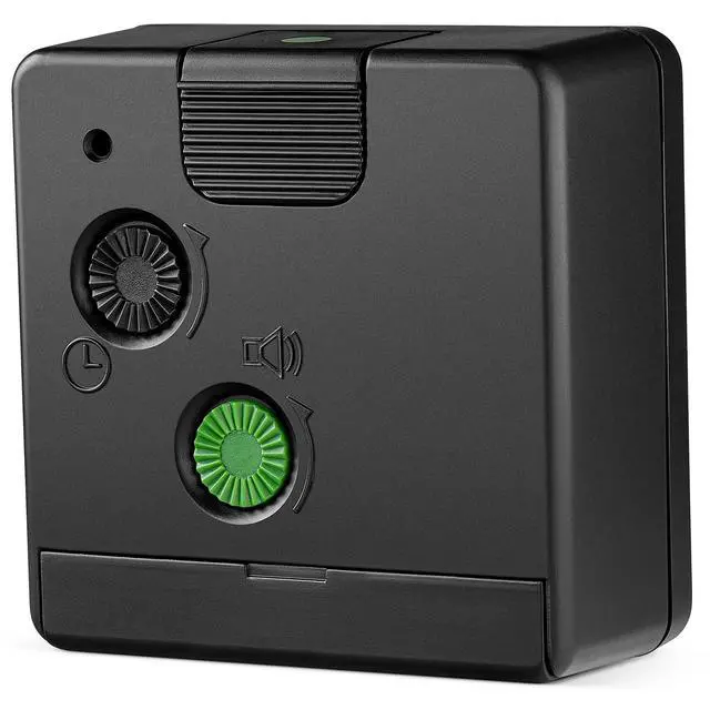 Alt view image 6 of 6 - Classic Travel Analogue Alarm Clock with Snooze and Light, Compact Size, Quiet Quartz Movement, Crescendo Beep Alarm in Black and White, Model BC02XBW.