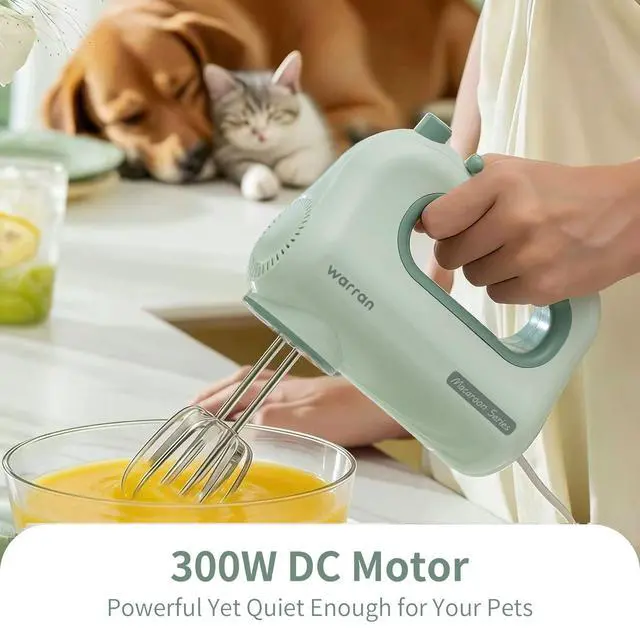 Alt view image 6 of 7 - 300W Compact Lightweight Electric Hand Mixer, with Powerful Quiet DC Motor for Baking, Cake, Brownies, Cookie Dough, Ideal for Home Kitchen (Green)