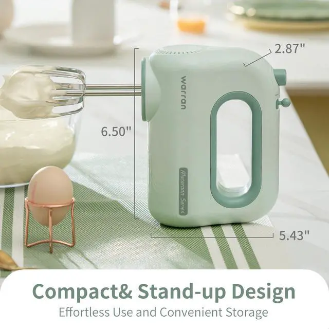 Alt view image 7 of 7 - 300W Compact Lightweight Electric Hand Mixer, with Powerful Quiet DC Motor for Baking, Cake, Brownies, Cookie Dough, Ideal for Home Kitchen (Green)
