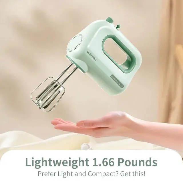 Alt view image 4 of 7 - 300W Compact Lightweight Electric Hand Mixer, with Powerful Quiet DC Motor for Baking, Cake, Brownies, Cookie Dough, Ideal for Home Kitchen (Green)