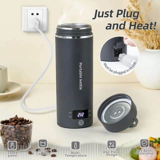 Alt view image 2 of 7 - Travel Electric Kettle Portable Mini Kettle,Small Hot Water Boiler with 4 Temperature Settings,304 Stainless Steel,Fast Boiling Water with Auto Shut-Off and Boil Dry Protection,400ml (Grey, 400ml)