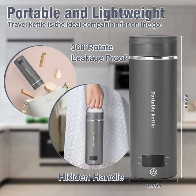 Alt view image 5 of 7 - Travel Electric Kettle Portable Mini Kettle,Small Hot Water Boiler with 4 Temperature Settings,304 Stainless Steel,Fast Boiling Water with Auto Shut-Off and Boil Dry Protection,400ml (Grey, 400ml)