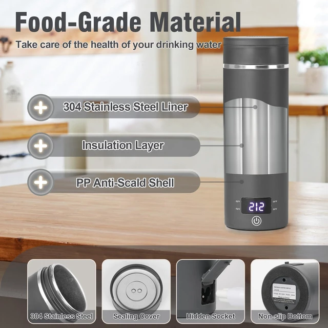 Alt view image 6 of 7 - Travel Electric Kettle Portable Mini Kettle,Small Hot Water Boiler with 4 Temperature Settings,304 Stainless Steel,Fast Boiling Water with Auto Shut-Off and Boil Dry Protection,400ml (Grey, 400ml)