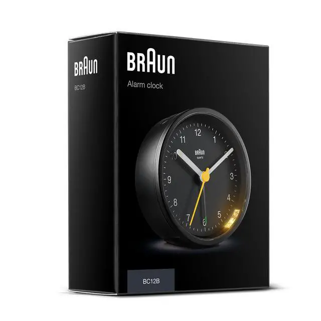Alt view image 4 of 6 - Classic Analogue Alarm Clock with Snooze and Light, Quiet Quartz Movement, Crescendo Beep Alarm in Black, Model BC12B.