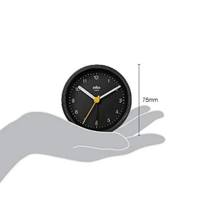 Alt view image 6 of 6 - Classic Analogue Alarm Clock with Snooze and Light, Quiet Quartz Movement, Crescendo Beep Alarm in Black, Model BC12B.