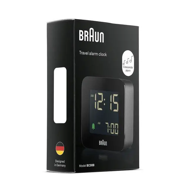 Alt view image 3 of 7 - Digital Travel Alarm Clock with Snooze, Compact Size, Negative LCD Display, Quick Set, Crescendo Beep Alarm in Black, Model BC08B (1-Pack)
