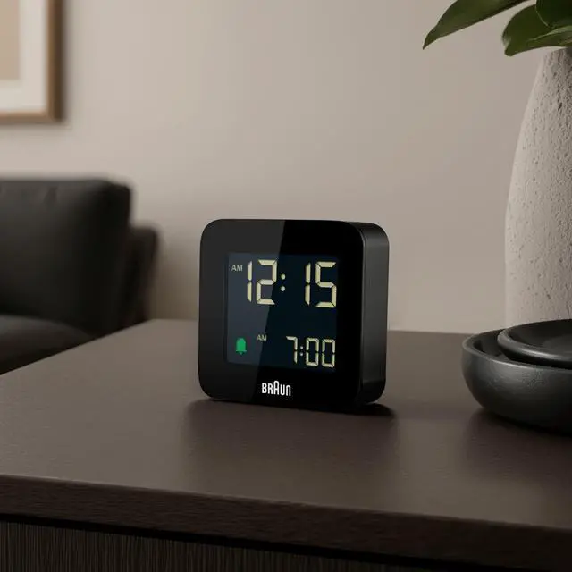 Alt view image 4 of 7 - Digital Travel Alarm Clock with Snooze, Compact Size, Negative LCD Display, Quick Set, Crescendo Beep Alarm in Black, Model BC08B (1-Pack)