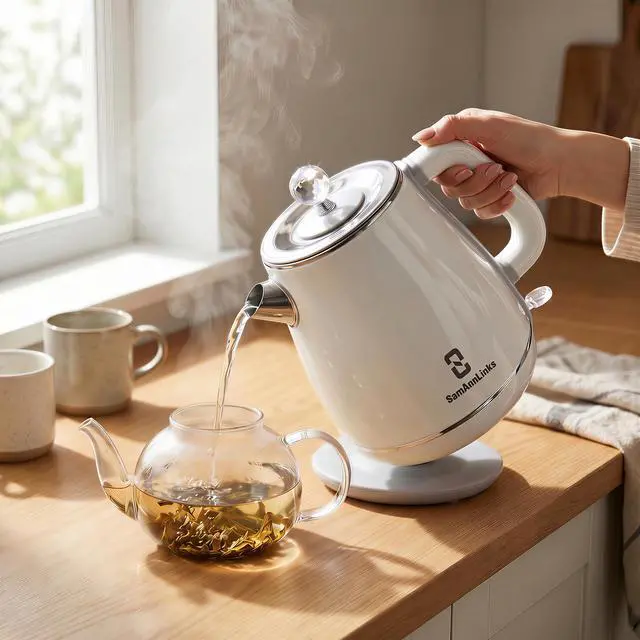Alt view image 3 of 7 - Electric Kettle - 1.8L Cordless Tea Pot, Stainless Steel Interior, Fast Boiling, Double Wall Insulation, Auto Shut-Off, White