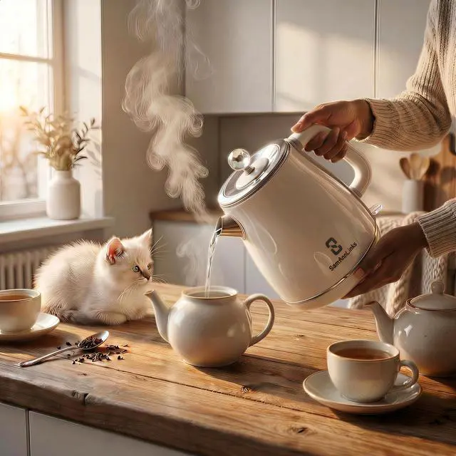 Alt view image 6 of 7 - Electric Kettle - 1.8L Cordless Tea Pot, Stainless Steel Interior, Fast Boiling, Double Wall Insulation, Auto Shut-Off, White