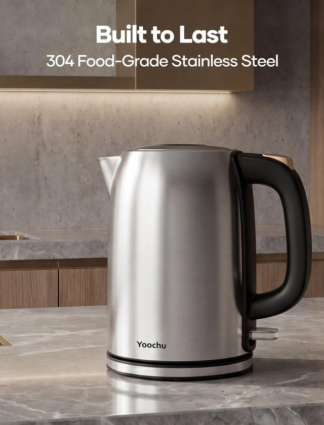 Alt view image 3 of 7 - Electric Kettle Stainless Steel, 1.7L Water Boiler & Heater, 1500W Hot Tea Pot, Boil Dry Protection & Auto Shut-Off, BPA-Free