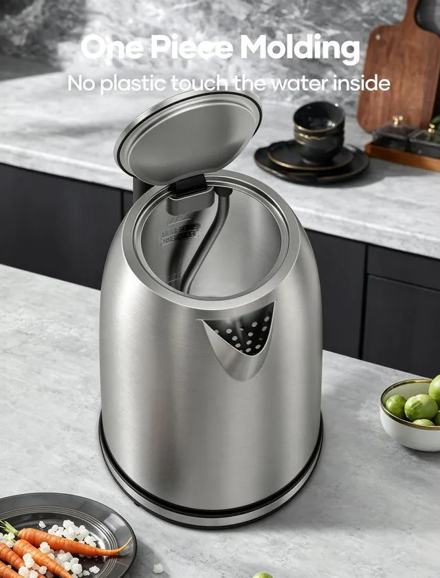 Alt view image 2 of 7 - Electric Kettle Stainless Steel, 1.7L Water Boiler & Heater, 1500W Hot Tea Pot, Boil Dry Protection & Auto Shut-Off, BPA-Free