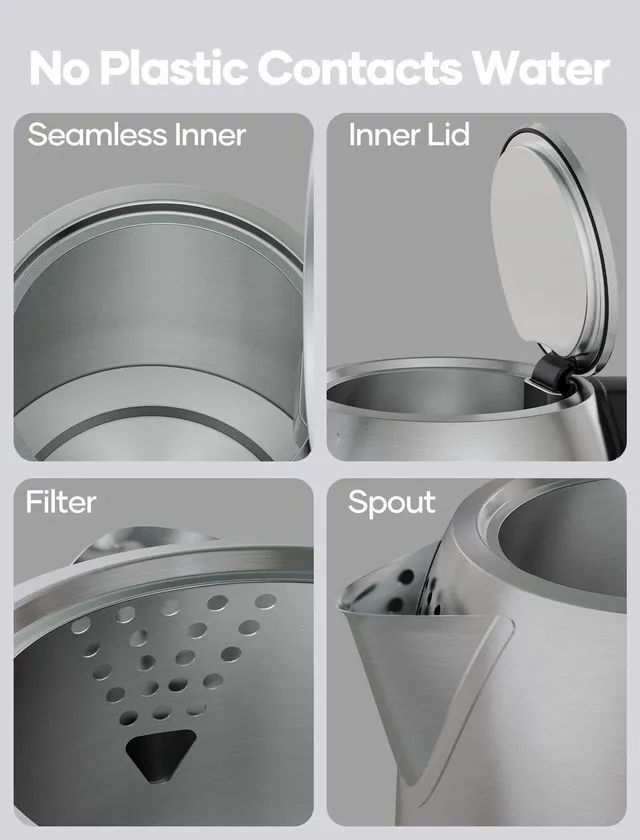 Alt view image 7 of 7 - Electric Kettle Stainless Steel, 1.7L Water Boiler & Heater, 1500W Hot Tea Pot, Boil Dry Protection & Auto Shut-Off, BPA-Free