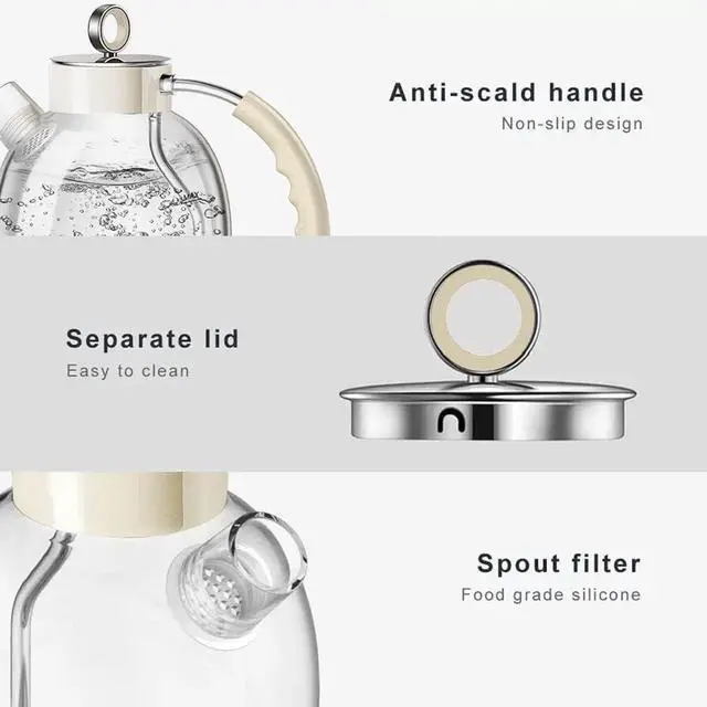Alt view image 2 of 7 - Electric Kettle, Glass Electric Tea Kettle Boiler Gifts for Men/Women/Family 1.5L 1500W Borosilicate Glass Tea Heater, with Auto Shut-Off and Boil-Dry Protection (Beige)