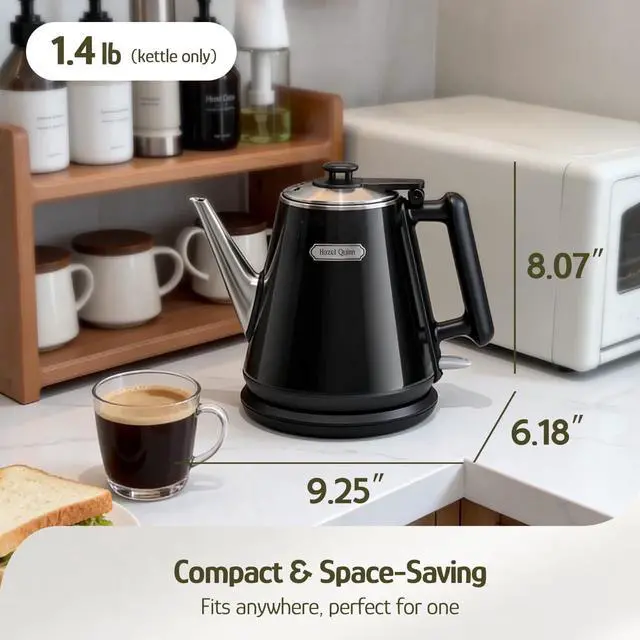 Alt view image 7 of 7 - Electric Kettle - 1L/34oz Small Tea Kettle, 800W Fast Boil, All 304 Stainless Steel Interior, Double Wall for Cool Touch and Thermal, Auto Shut-Off, BPA-Free, Cordless - Jet Black