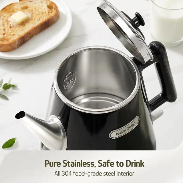 Alt view image 2 of 7 - Electric Kettle - 1L/34oz Small Tea Kettle, 800W Fast Boil, All 304 Stainless Steel Interior, Double Wall for Cool Touch and Thermal, Auto Shut-Off, BPA-Free, Cordless - Jet Black
