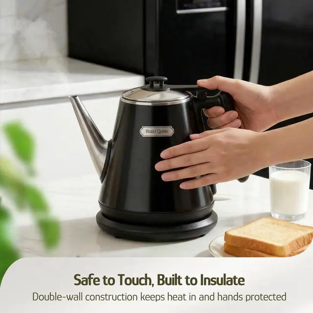 Alt view image 6 of 7 - Electric Kettle - 1L/34oz Small Tea Kettle, 800W Fast Boil, All 304 Stainless Steel Interior, Double Wall for Cool Touch and Thermal, Auto Shut-Off, BPA-Free, Cordless - Jet Black
