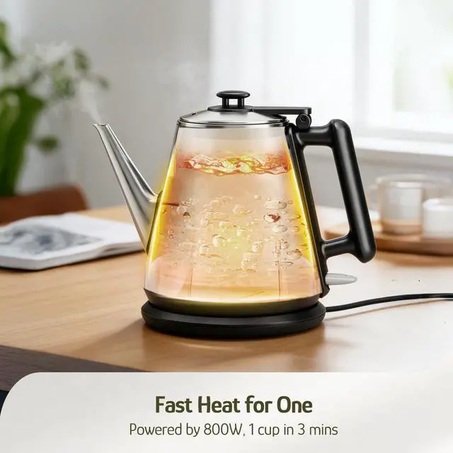 Alt view image 3 of 7 - Electric Kettle - 1L/34oz Small Tea Kettle, 800W Fast Boil, All 304 Stainless Steel Interior, Double Wall for Cool Touch and Thermal, Auto Shut-Off, BPA-Free, Cordless - Jet Black