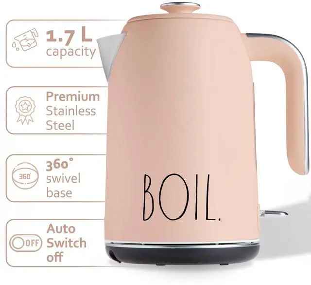 Alt view image 2 of 6 - Electric Hot Water Kettle - Stainless Steel Coffee Maker, Tea Kettle, Swivel Base, With Automatic Shut Off Boil-Dry Protection, Easy Pour Pitcher, 1500 Watt Boiling Power, 1.7 Liters, Blush