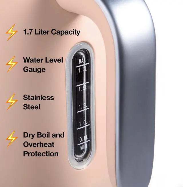 Alt view image 3 of 6 - Electric Hot Water Kettle - Stainless Steel Coffee Maker, Tea Kettle, Swivel Base, With Automatic Shut Off Boil-Dry Protection, Easy Pour Pitcher, 1500 Watt Boiling Power, 1.7 Liters, Blush