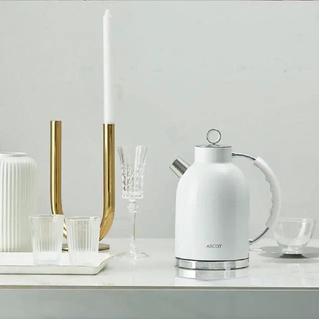 Alt view image 3 of 6 - Electric Kettle, Stainless Steel Tea Boiler 1.5qt 1500W Retro Tea Heater & Boiling Kettle, Auto Shut-Off and Boil-Dry Protection(White)