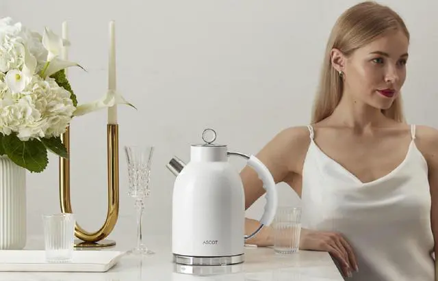 Alt view image 4 of 6 - Electric Kettle, Stainless Steel Tea Boiler 1.5qt 1500W Retro Tea Heater & Boiling Kettle, Auto Shut-Off and Boil-Dry Protection(White)