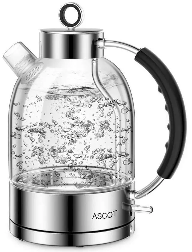 Main image of Electric Kettle, Glass Electric Tea Kettle Gifts for Men/Women/Family 1.5L 1500W Borosilicate Glass Tea Heater, with Auto Shut-Off and Boil-Dry Protection (Silver)