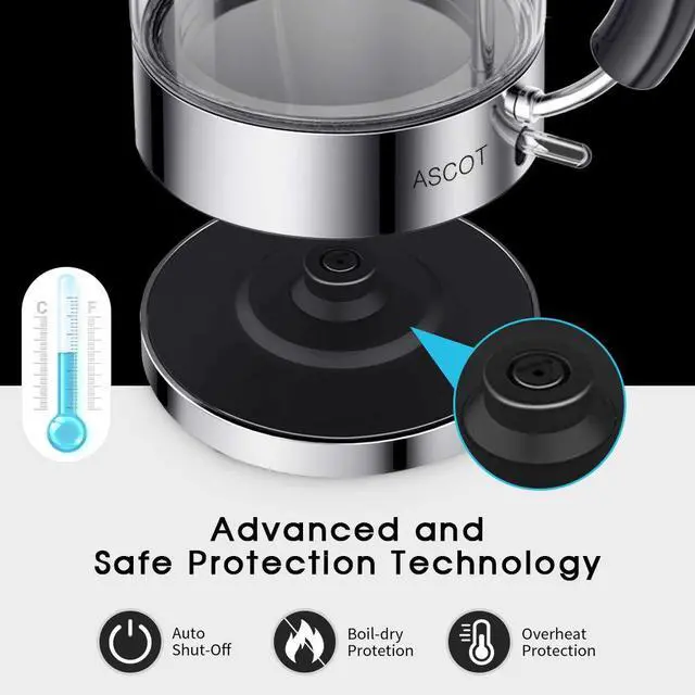 Alt view image 5 of 7 - Electric Kettle, Glass Electric Tea Kettle Gifts for Men/Women/Family 1.5L 1500W Borosilicate Glass Tea Heater, with Auto Shut-Off and Boil-Dry Protection (Silver)