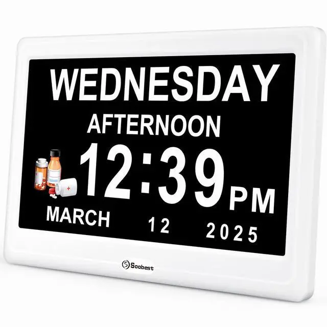 Main image of 12 Dementia Digital Clock for Seniors Extra Large, 20 Alarm Reminders Date Day Time Display for Elderly Memory Loss Alzheimers, Electric Calendar Clock, Auto DST, 1024 * 600P HD