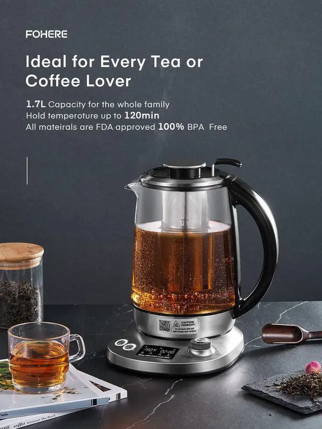 Alt view image 5 of 7 - Electric Tea Kettle, 9 Temperature Control Presets Glass Kettle, 1200W Tea Pot with Removable Infuser, 2 Hours Keep Warm, 1.7 Liter Electric Kettles, Borosilicate Glass & Stainless Steel