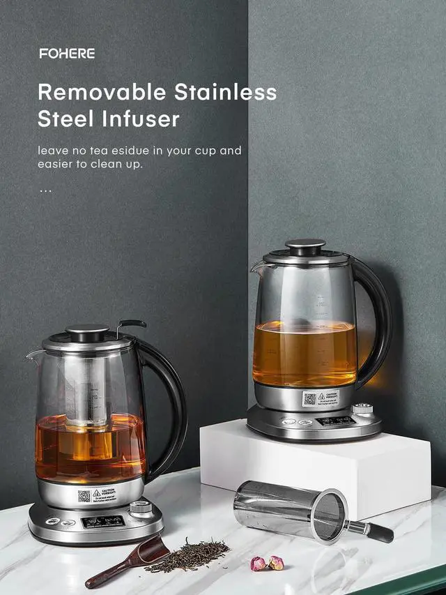 Alt view image 6 of 7 - Electric Tea Kettle, 9 Temperature Control Presets Glass Kettle, 1200W Tea Pot with Removable Infuser, 2 Hours Keep Warm, 1.7 Liter Electric Kettles, Borosilicate Glass & Stainless Steel