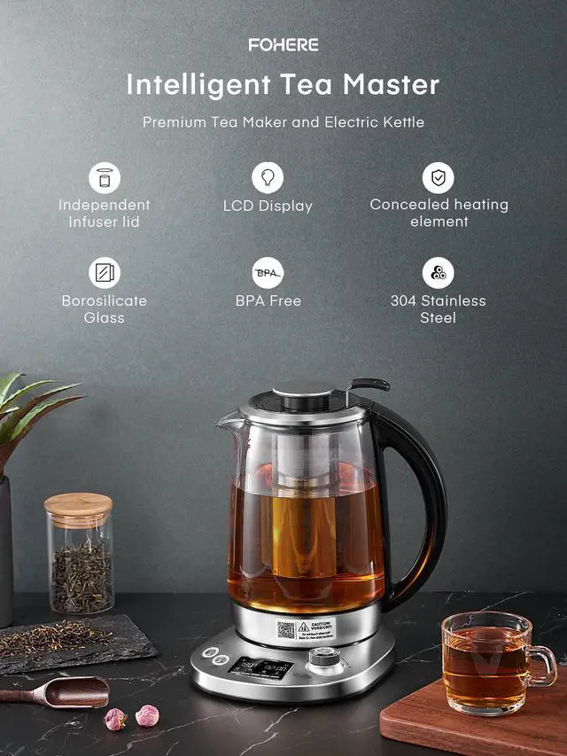 Alt view image 4 of 7 - Electric Tea Kettle, 9 Temperature Control Presets Glass Kettle, 1200W Tea Pot with Removable Infuser, 2 Hours Keep Warm, 1.7 Liter Electric Kettles, Borosilicate Glass & Stainless Steel