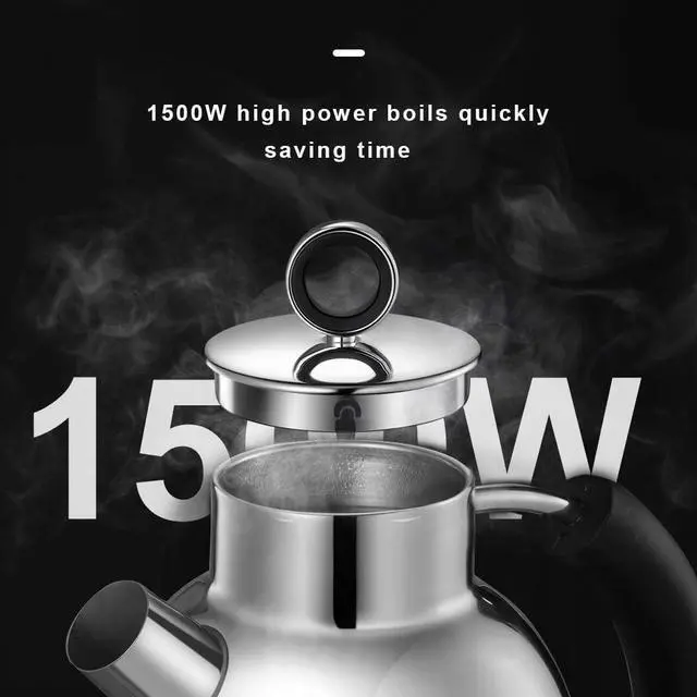 Alt view image 3 of 5 - Electric Kettle, Electric Tea Kettle Hot Water Kettle Stainless Steel 1.5L 1500W Tea Heater & Boiling Water, Auto Shut-Off and Boil-Dry Protection (Polished Silver)
