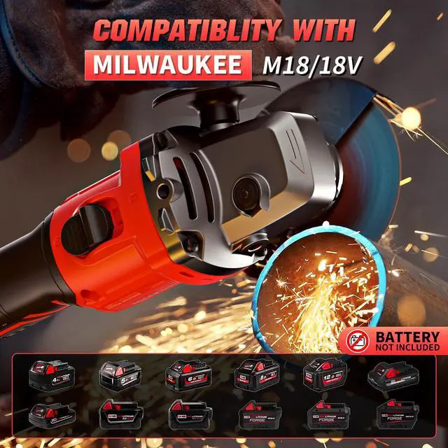 Alt view image 3 of 7 - Angle Grinder 4-1/2 Inch Cordless Fit Milwaukee 18V/M18 Battery(Tool Only)