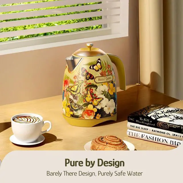 Alt view image 3 of 7 - X Eduardo Recife Collaboration Electric Kettle - 1.7 Liters (57oz) Stainless Steel Water Kettle, BPA-Free Interior, 1200W Fast Boiling, Cordless, Automatic Shut Off - Floral Printed