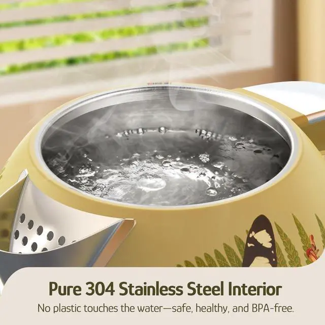 Alt view image 6 of 7 - X Eduardo Recife Collaboration Electric Kettle - 1.7 Liters (57oz) Stainless Steel Water Kettle, BPA-Free Interior, 1200W Fast Boiling, Cordless, Automatic Shut Off - Floral Printed