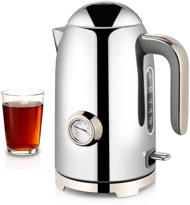 Main image of Electric Kettle - 57oz Hot Tea Water Boiler with Thermometer, 1500W Fast Heating Stainless Steel Pot, Cordless LED Indicator, Auto Shut-Off & Boil Dry Protection, Glossy Silver
