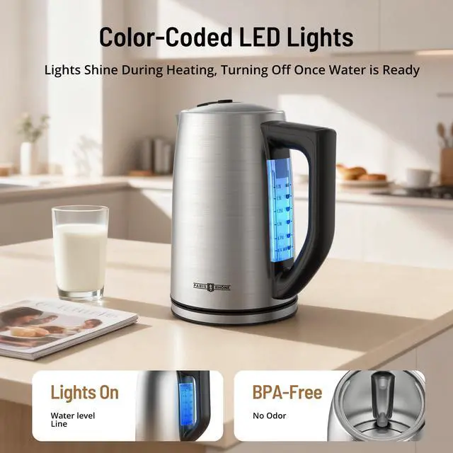 Alt view image 5 of 7 - Electric Tea Kettle, 6 Precise Temperature Presets 1.7L Stainless Steel Electric Kettle Temperature Control,1500W Fast Boiling Hot Water for Oolong & Green Tea with Strix Control