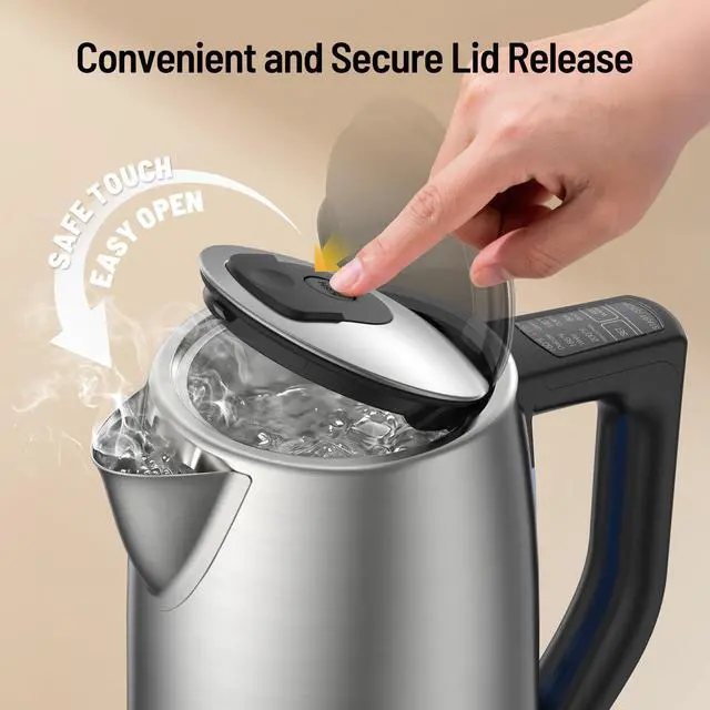 Alt view image 6 of 7 - Electric Tea Kettle, 6 Precise Temperature Presets 1.7L Stainless Steel Electric Kettle Temperature Control,1500W Fast Boiling Hot Water for Oolong & Green Tea with Strix Control
