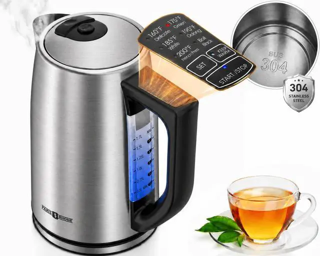 Main image of Electric Tea Kettle, 6 Precise Temperature Presets 1.7L Stainless Steel Electric Kettle Temperature Control,1500W Fast Boiling Hot Water for Oolong & Green Tea with Strix Control