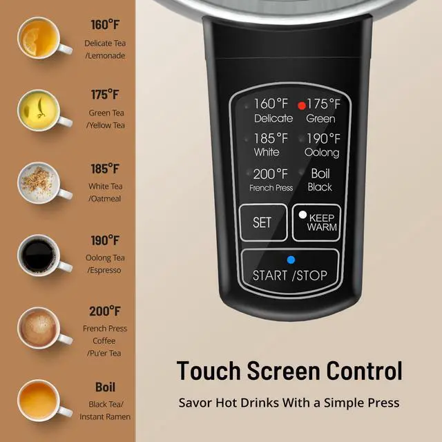 Alt view image 3 of 7 - Electric Tea Kettle, 6 Precise Temperature Presets 1.7L Stainless Steel Electric Kettle Temperature Control,1500W Fast Boiling Hot Water for Oolong & Green Tea with Strix Control