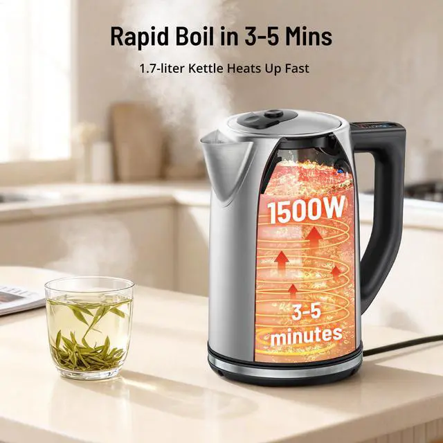 Alt view image 2 of 7 - Electric Tea Kettle, 6 Precise Temperature Presets 1.7L Stainless Steel Electric Kettle Temperature Control,1500W Fast Boiling Hot Water for Oolong & Green Tea with Strix Control