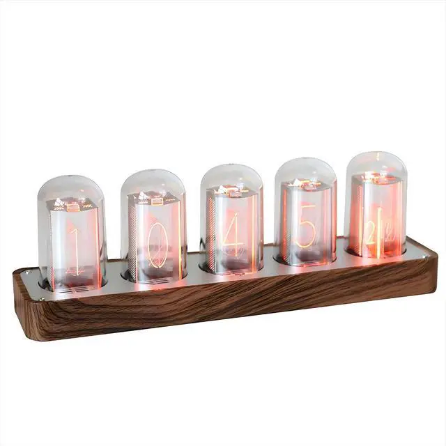 Main image of Nixie Tube Clock with Wi-Fi SYNC, Alarm & Timer, 12/24H Display, No Assembly Required - A Retro Gift for Friends (Wood Grain)