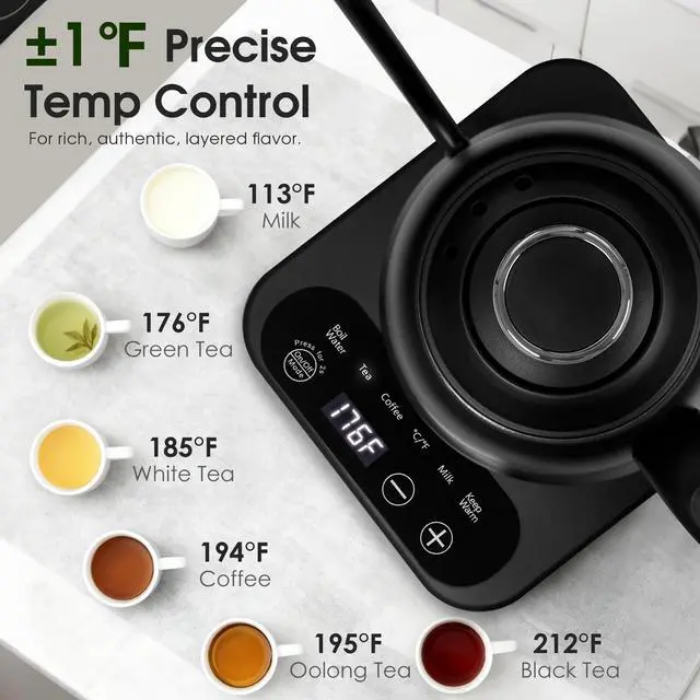 Alt view image 3 of 7 - Gooseneck Electric Kettle Temperature Control: 316L Stainless Steel Inner