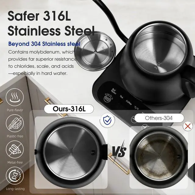 Alt view image 2 of 7 - Gooseneck Electric Kettle Temperature Control: 316L Stainless Steel Inner
