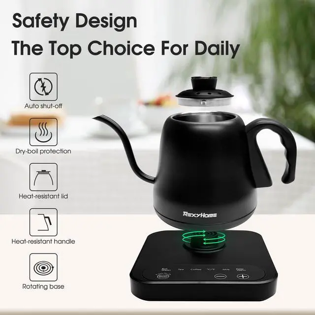 Alt view image 6 of 7 - Gooseneck Electric Kettle Temperature Control: 316L Stainless Steel Inner