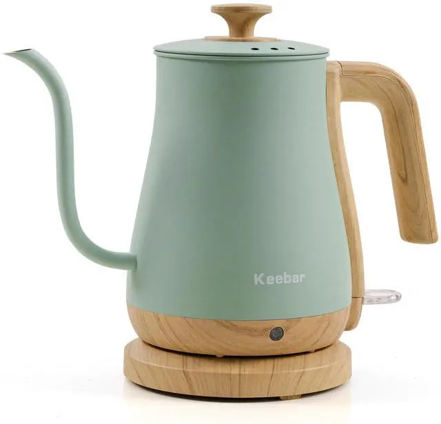 Main image of Electric Kettle, Electric Tea Kettle Stainless Steel, Gooseneck Electric Kettle, 1000W Hot Water Kettle Electric Auto Shut Off, 0.8L, Wood-like Grain Finish Handle, Light Green