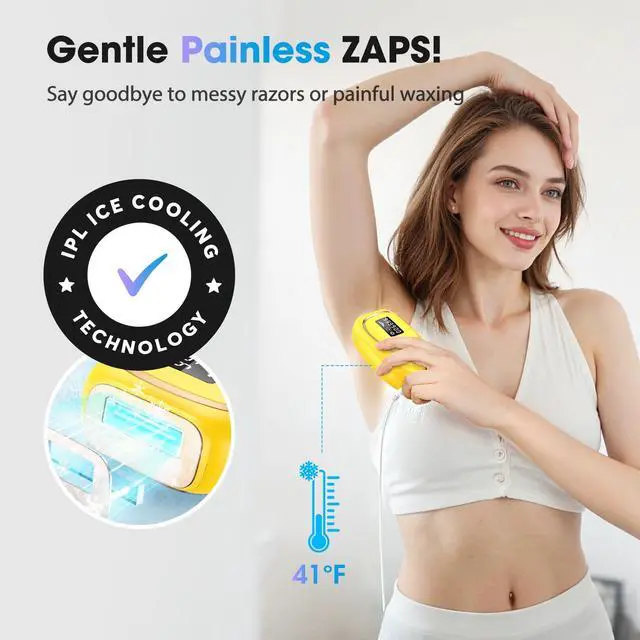 Alt view image 4 of 7 - IPL Laser Hair Removal Device for Women & Men - Home 45°F Ice-Cooling Contact for Painless & Long-Lasting Results, 86% Hair Reduction in 3 Weeks for Full Body & Bikini Line, Yellow