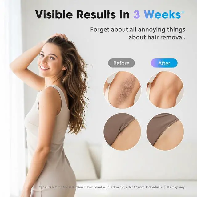 Alt view image 2 of 7 - IPL Laser Hair Removal Device for Women & Men - Home 45°F Ice-Cooling Contact for Painless & Long-Lasting Results, 86% Hair Reduction in 3 Weeks for Full Body & Bikini Line, Yellow