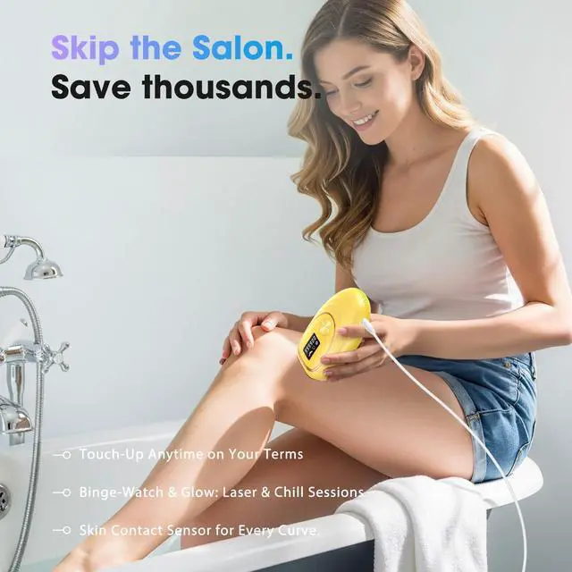 Alt view image 5 of 7 - IPL Laser Hair Removal Device for Women & Men - Home 45°F Ice-Cooling Contact for Painless & Long-Lasting Results, 86% Hair Reduction in 3 Weeks for Full Body & Bikini Line, Yellow