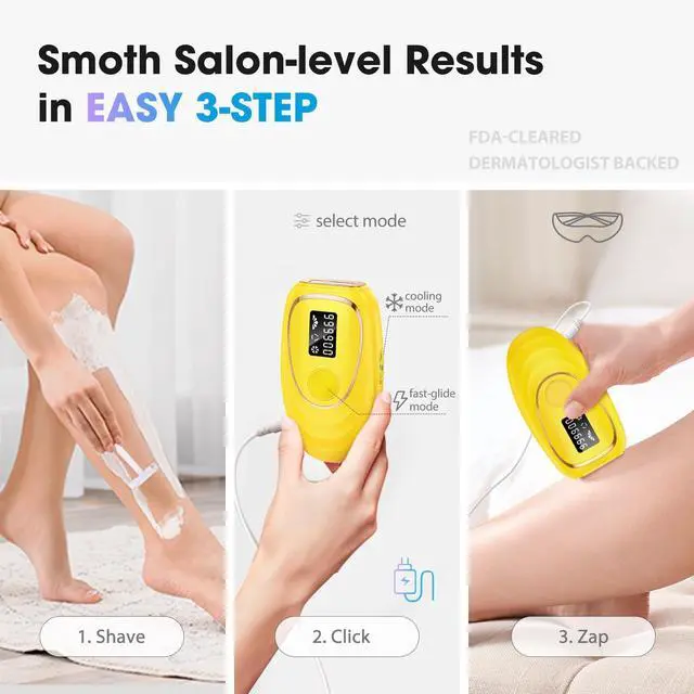 Alt view image 7 of 7 - IPL Laser Hair Removal Device for Women & Men - Home 45°F Ice-Cooling Contact for Painless & Long-Lasting Results, 86% Hair Reduction in 3 Weeks for Full Body & Bikini Line, Yellow